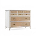 Cassettiera 120 x 45 x 100 cm in legno avorio e rattan naturale stile classico con 8 cassetti