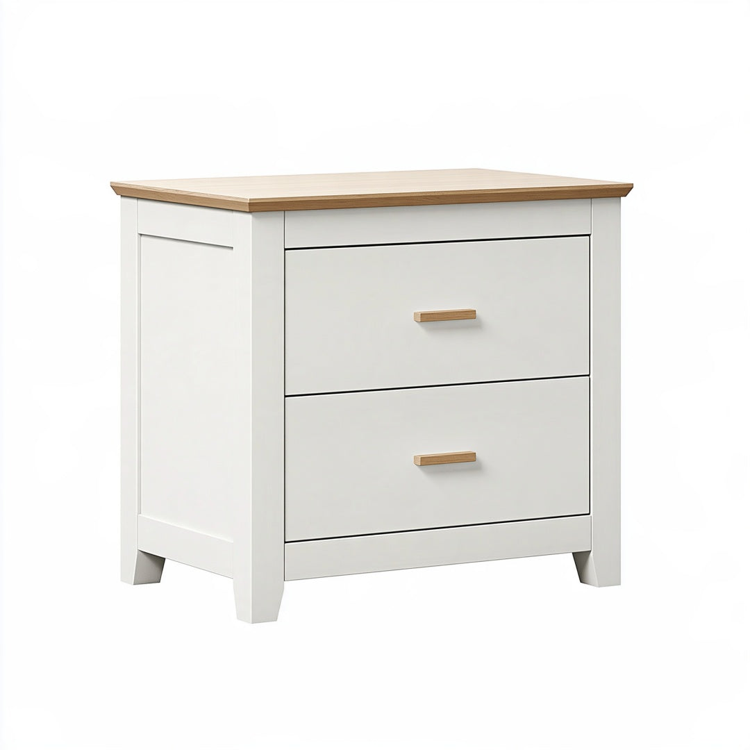 Comodino 60 x 40 x 60 cm in legno bianco e naturale con 2 cassetti stile nordico