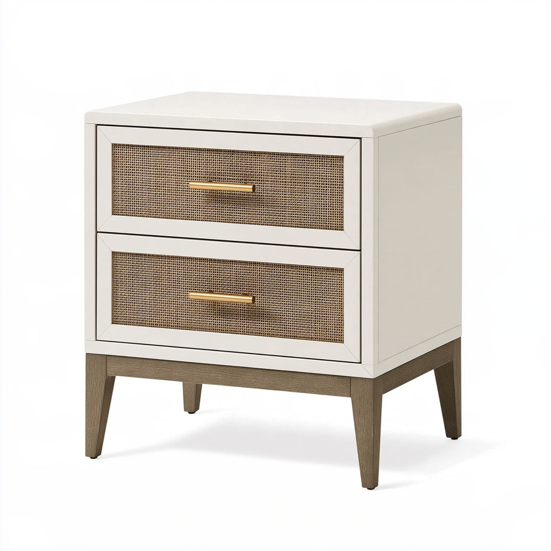Comodino 60 x 45 x 65 cm in legno bianco e naturale con 2 cassetti - stile contemporaneo