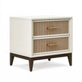Comodino 55 x 45 x 65 cm in legno avorio con 2 cassetti in rattan stile moderno
