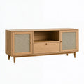 Credenza 160 x 40 x 75 cm in legno naturale e rattan - stile retrò con ante e cassetto