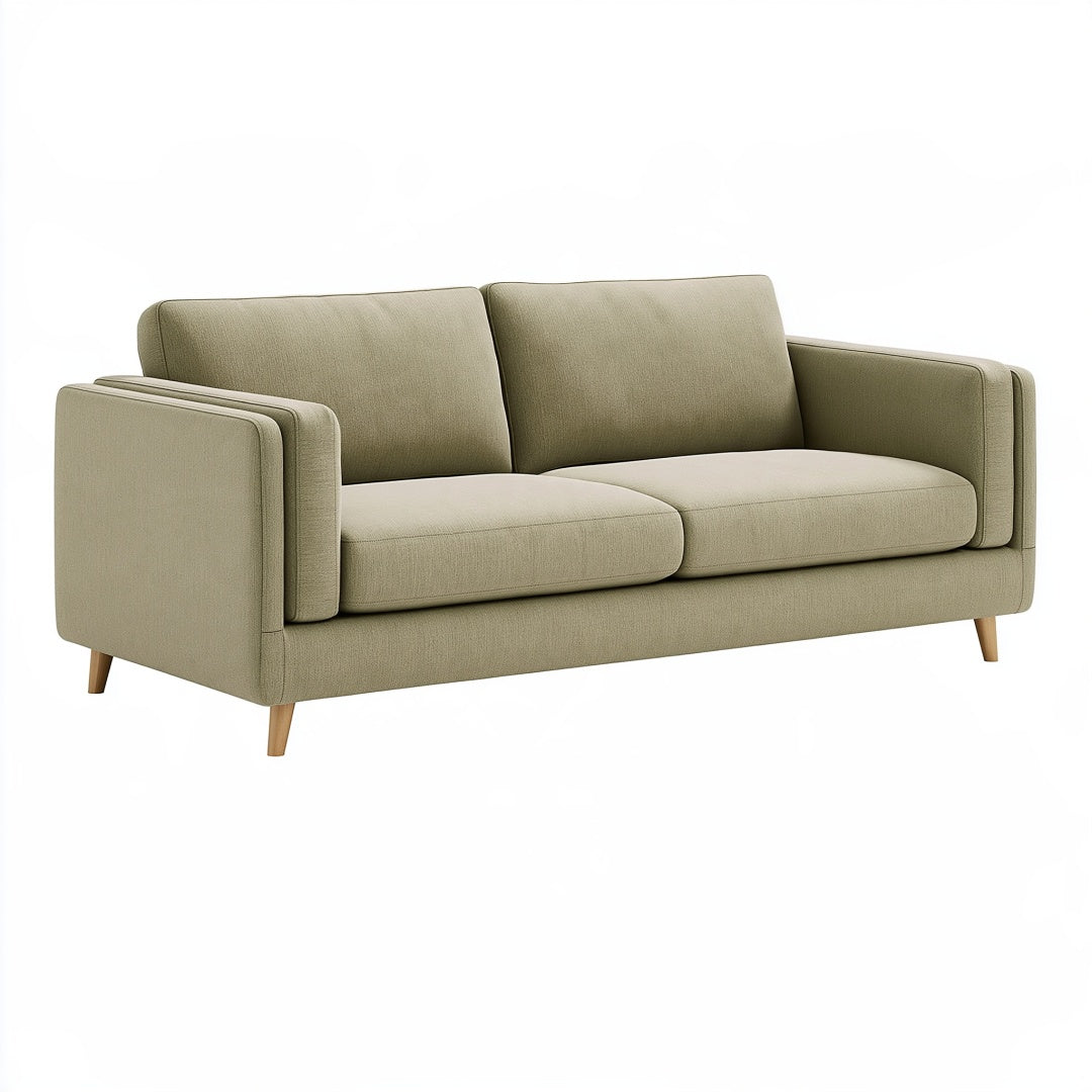 Divano 2 posti in tessuto verde oliva, dimensioni 180x85x82 cm, stile moderno, marca Parvireq, seduta comoda e design elegante.