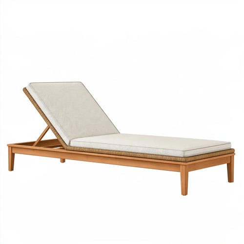 Lettino prendisole Parvireq in legno beige e marrone, 200x70 cm con schienale regolabile e design elegante.
