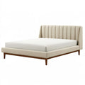 Letto matrimoniale 160 x 200 cm in tessuto beige con testiera imbottita e struttura in legno moderno