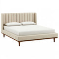 Letto matrimoniale 160 x 200 cm in tessuto beige con testiera imbottita - stile moderno
