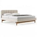 Letto matrimoniale 160 x 200 cm in tessuto beige con struttura in legno stile moderno