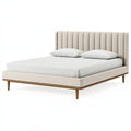 Letto matrimoniale 160 x 200 cm in tessuto beige con testiera imbottita stile moderno