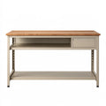 Banco da lavoro 120 x 60 x 90 cm in acciaio e legno marrone/beige con ripiani e cassetto