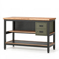 Banco da lavoro 140 x 70 x 90 cm in legno e metallo nero verde con 2 cassetti