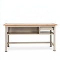 Banco da lavoro 120 x 60 x 90 cm in acciaio beige e bambù con cassetto stile industriale