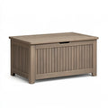 Box contenitore da esterno 120 x 60 x 65 cm in polipropilene tortora effetto legno con coperchio