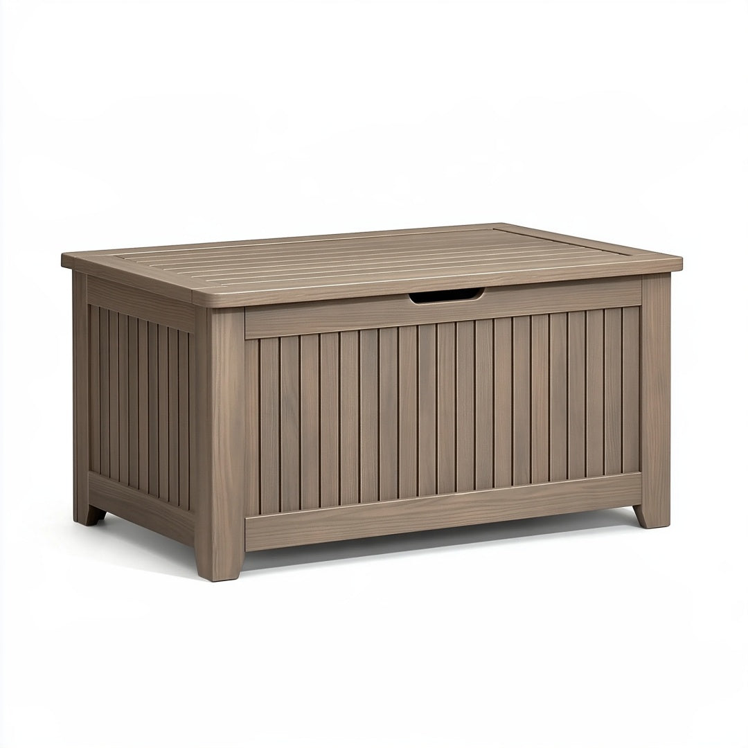 Box contenitore da esterno 120 x 60 x 65 cm in polipropilene tortora effetto legno con coperchio