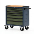 Cassettiera portautensili 80 x 45 x 98 cm in acciaio blu e verde con piano in legno su ruote