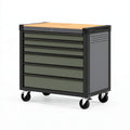 Cassettiera portautensili 85 x 46 x 95 cm in acciaio nero e verde con piano in legno e ruote