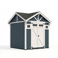 Casetta da giardino 200 x 150 x 220 cm in legno blu e bianco con doppia porta e tetto inclinato
